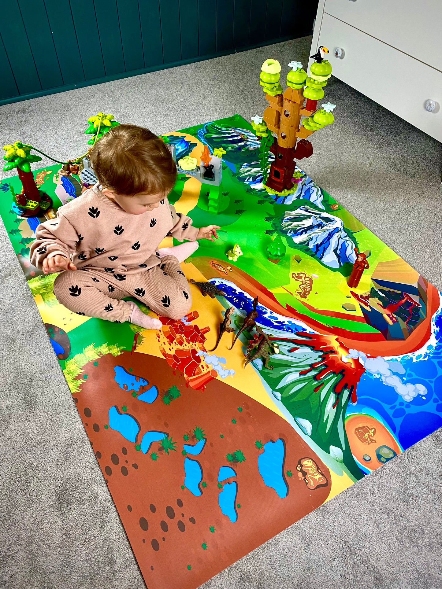 Mata do zabawy z klockami i nie tylko Kraina Dinozaurów (rozmiar L)